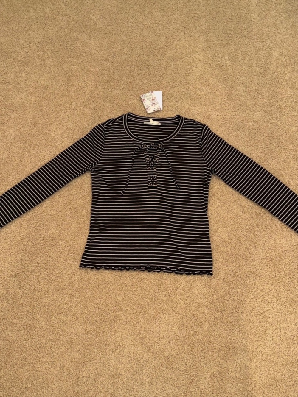 Pink Republic Black White Striped Lace Up Long Sleeve Top M NWT